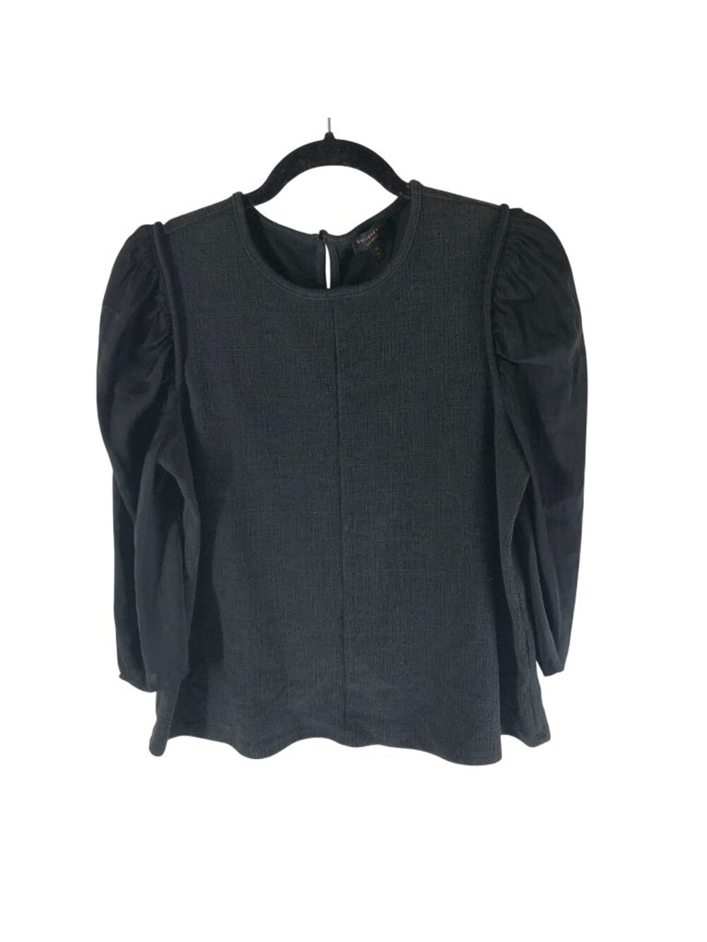Current Air Black Textured Long Puff Sleeve Top XS Womens Cotton Blend